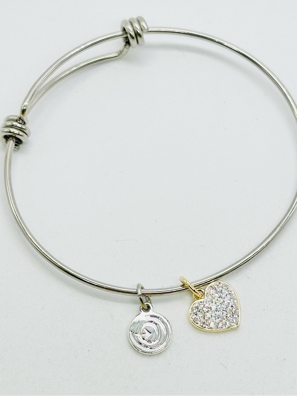 Silver Tone Bangle Bracelet Gold Pave Heart Charm Slider Love this Life